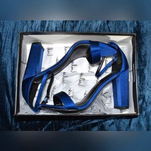 Lulus New Taylor Navy Satin Ankle Strap Heels Size 8.5